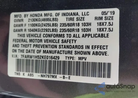 2019 Honda Cr-V Ex from USA, damaged, VIN 7FARW1H52KE016429